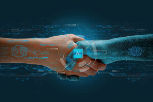 ai partnership, shaking hands with human