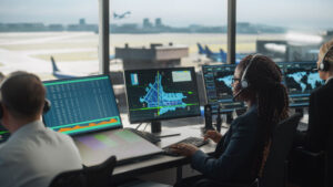 air traffic controllers in the tower