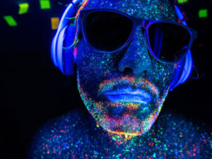 dj in glitter and headphones