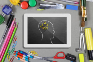 puzzled brain on tablet