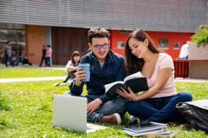 happy students outside between classes