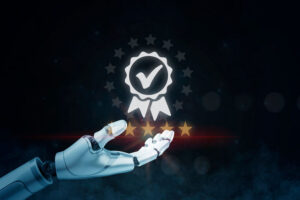 robot hand holding certification