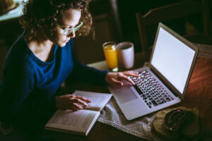 woman studying at home